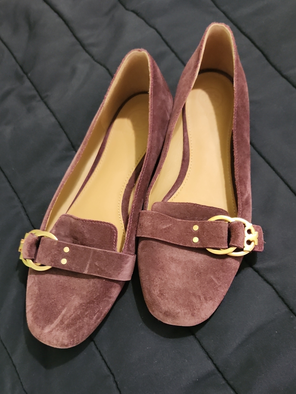 Tory Burch Plum Suede Buckle Loafers